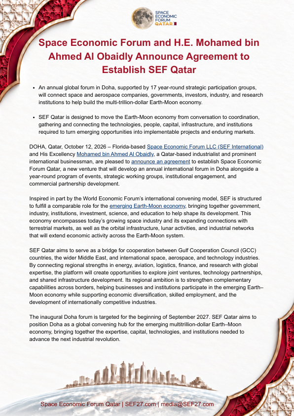 Original Space Economic Forum Qatar press release cover