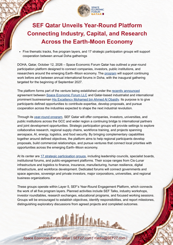 Original Space Economic Forum Qatar press release cover